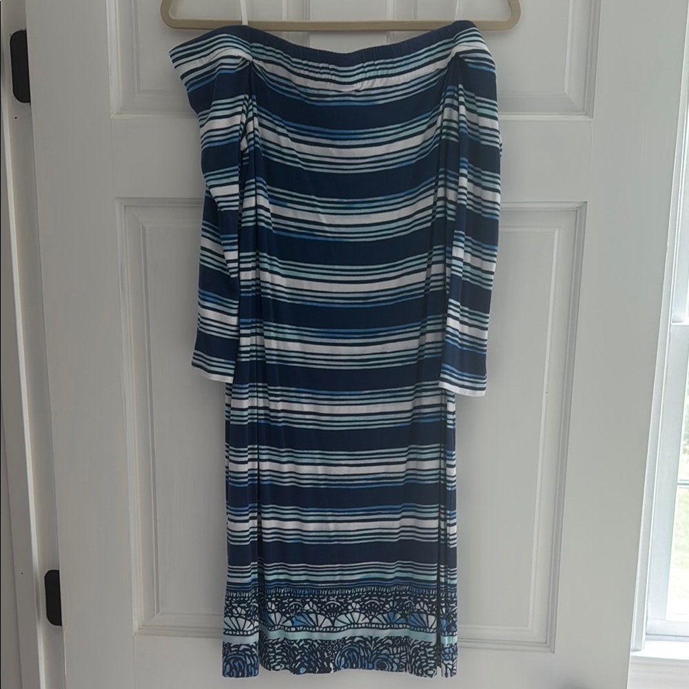 Lilly Pulitzer Blue and White Off-Shoulder  Dress